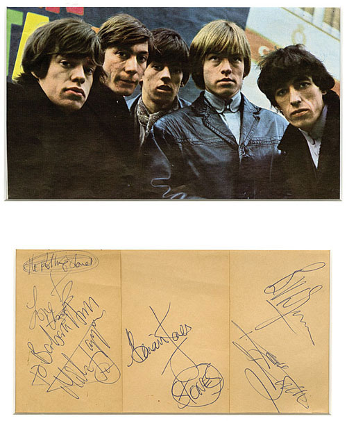 Rolling Stones Signed Display Including Brian Jones And Bill Wyman