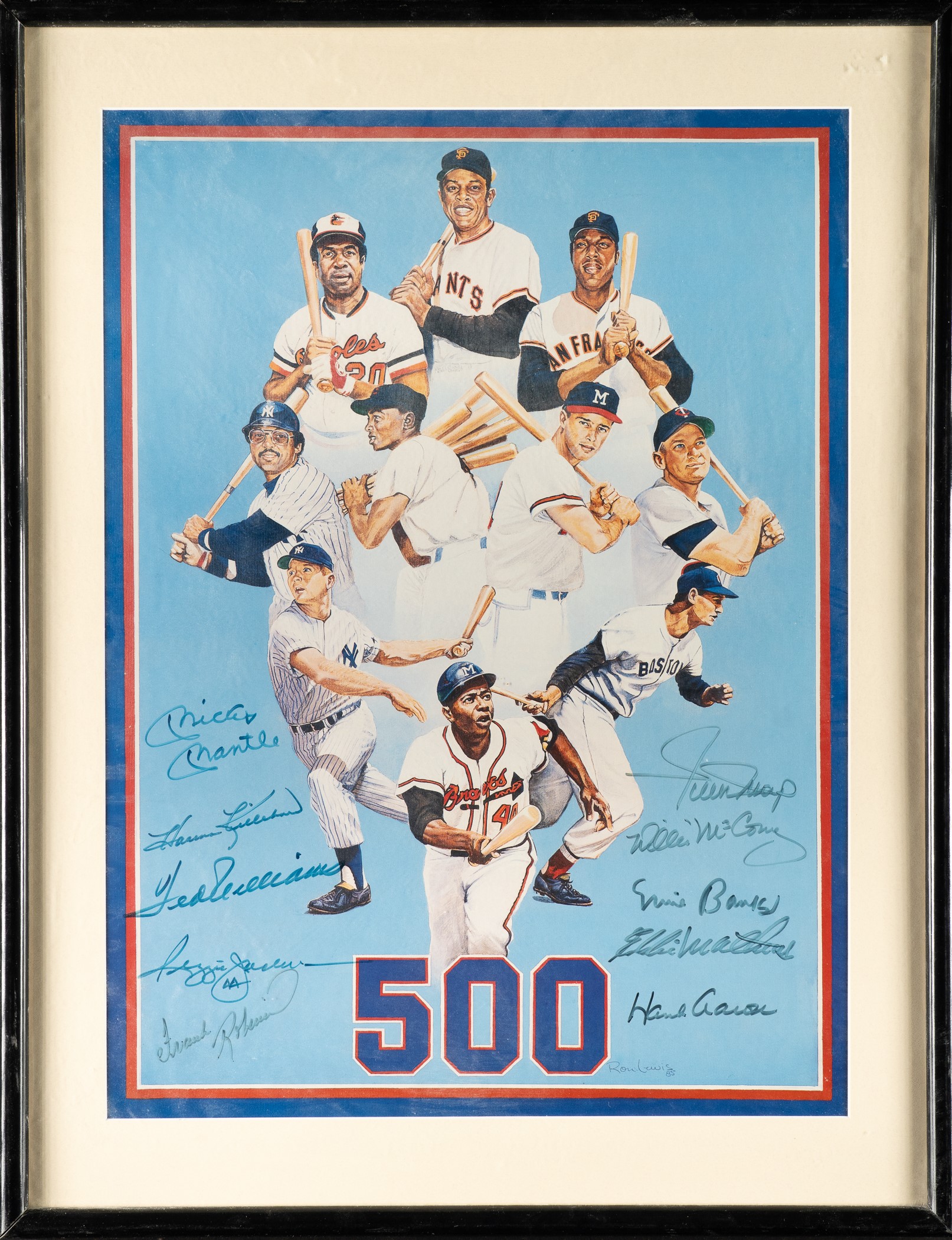 Home Run Club Signed Ron Lewis Print Including Mickey Mantle Ted