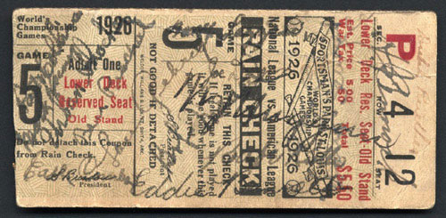 Lot Detail - 1926 World Series Game 7 Original Ticket Stub