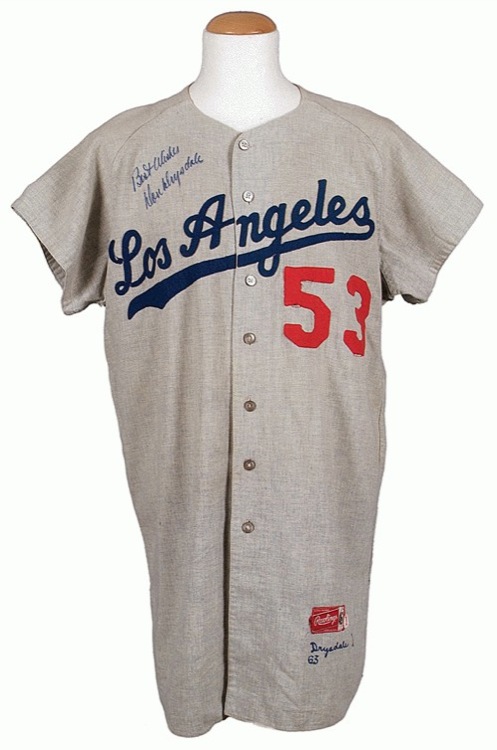 1963 Don Drysdale Los Angeles Dodgers Signed Game-Used Road Jersey ...