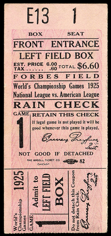 Hake's - 1920 WORLD SERIES TICKET STUB FROM CLEVELAND.