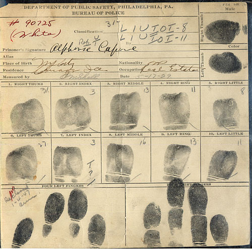 1929 Al Capone Signed Official Police Fingerprint Booking Card | REA ...