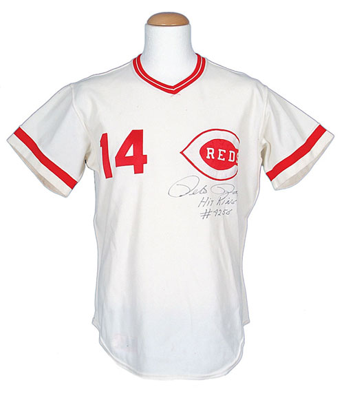 PETE ROSE AUTOGRAPHED CINCINNATI REDS JERSEY HIT KING INSCRIPTION JSA