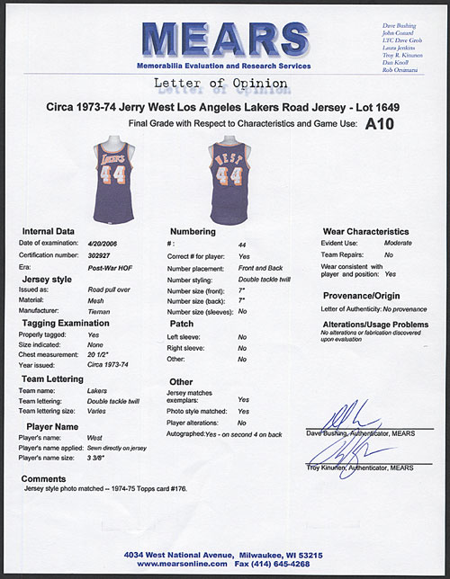 Lot Detail - Early 1960's Jerry West Los Angeles Lakers Game-Used &  Autographed Home Jersey (Rare Style)(JSA)