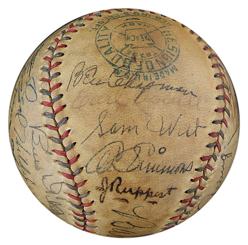 1936 World Series Lou Gehrig Signed Home Run Ball Family Notarized