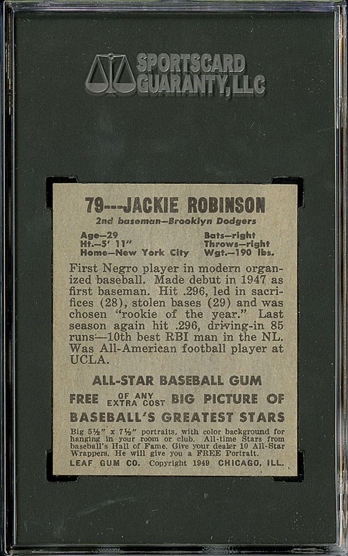 1949 Leaf #79 JACKIE ROBINSON Rookie Card Brooklyn Dodgers HOF REPRINT -  Baseball Card