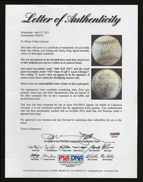 Ruth's Dated Home Run Ball from Signature 1927 Campaign at Auction