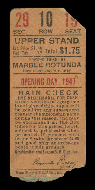 Lot Detail - 1947 New York Giants Opening Day Score Ticket Stub - Jackie  Robinson's First Home Run (PSA Authentic)
