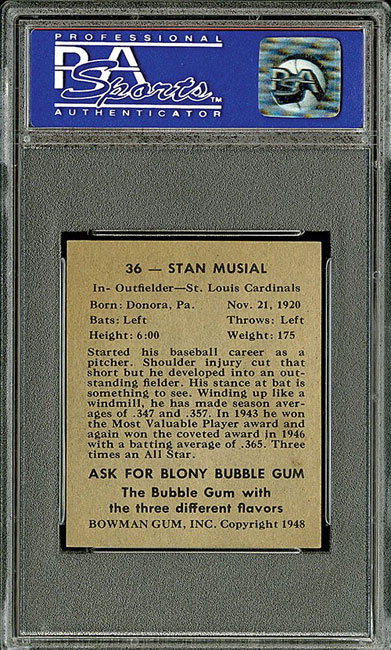 Sold at Auction: 1948 Bowman #36 Stan Musial Rookie.