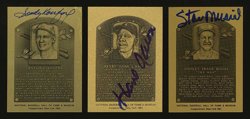 Autographed 1981-1989 Hall of Fame Metallic Plaque Cards - 67 of the 69