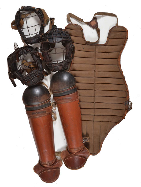 Lot Detail - Lot of (5) Vintage Store Model Catcher's Gear Including Chest  Protector, Shin Guards, Mitt & Face Mask