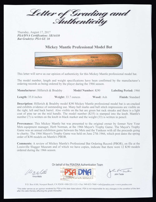 Lot Detail - 1960 Mickey Mantle World Series Game-Used and Signed  Adirondack Bat MEARS A10 and PSA/DNA AUTHENTIC