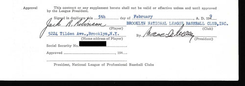 1949 Jackie Robinson Signed Brooklyn Dodgers Contract, National, Lot  #80070