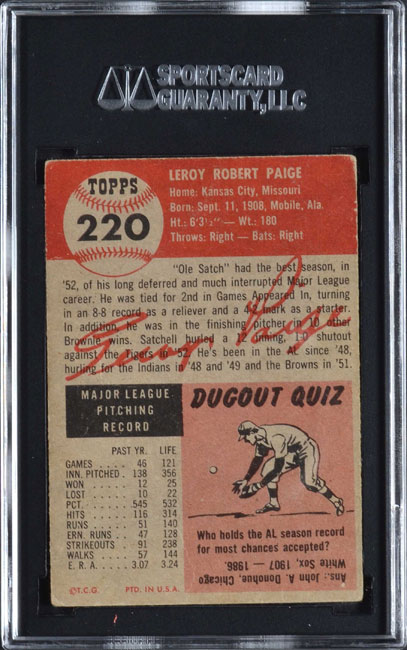 1953 Topps #220 Satchel Paige