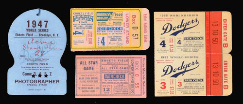 1955 Brooklyn Dodgers World Series Game 3 Full Ticket President's, Lot  #14770
