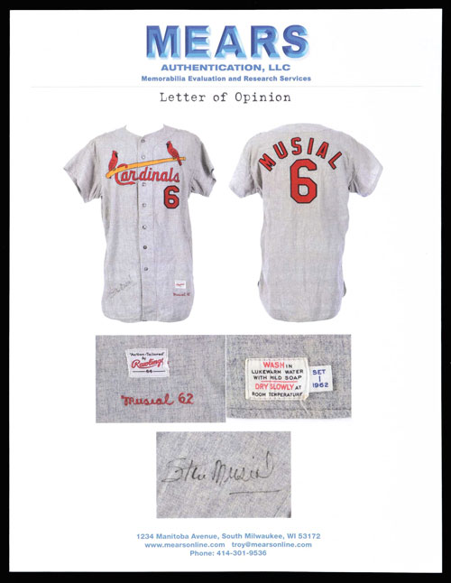 1962 Stan Musial Game Worn St. Louis Cardinals Jersey, MEARS