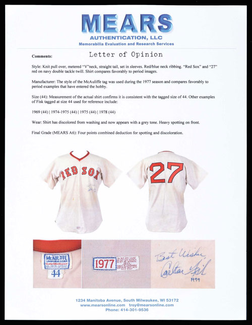 Carlton Fisk Signed Red Sox 1975 Game-Used Jersey (JSA LOA & Mears