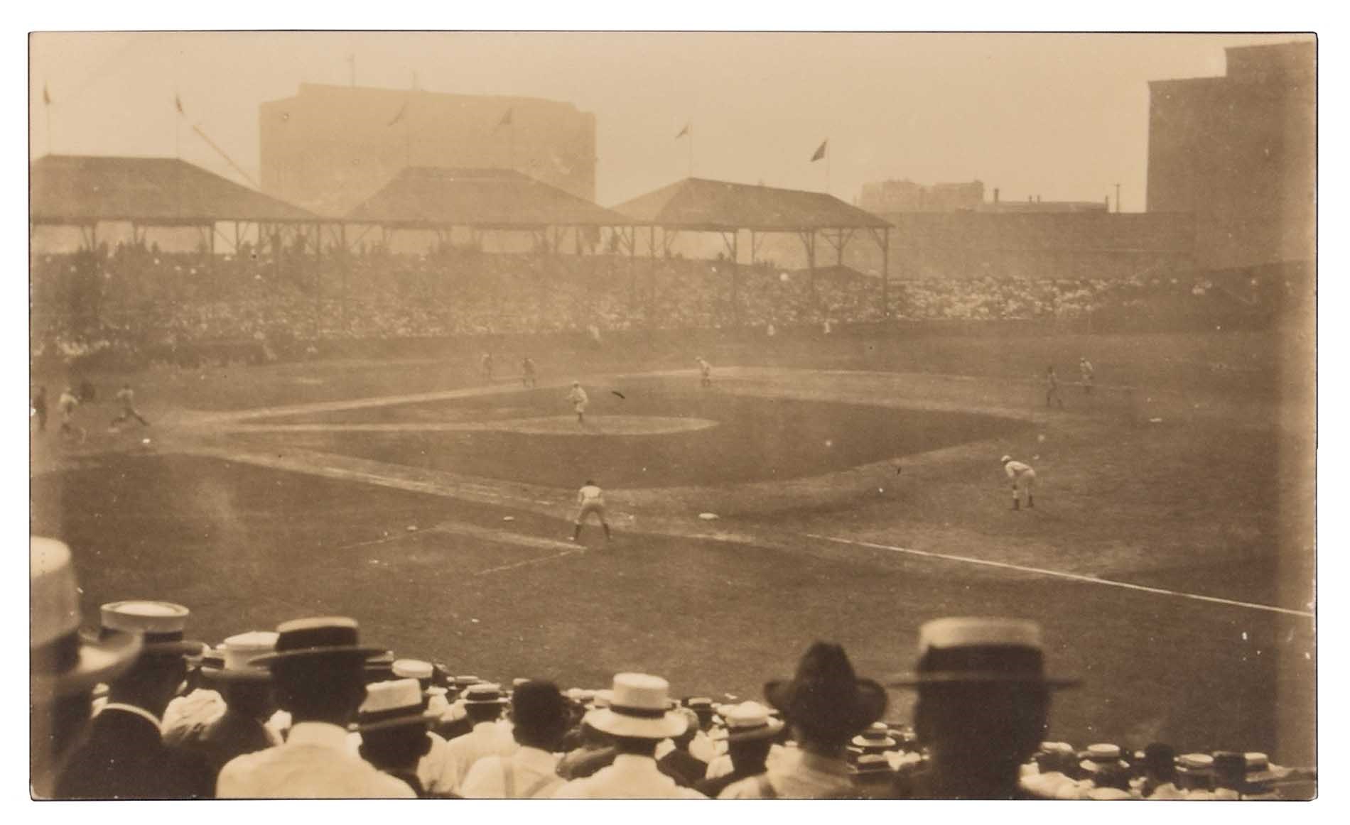 Boston Americans in dugout at the Huntington Avenue Grounds, 1903