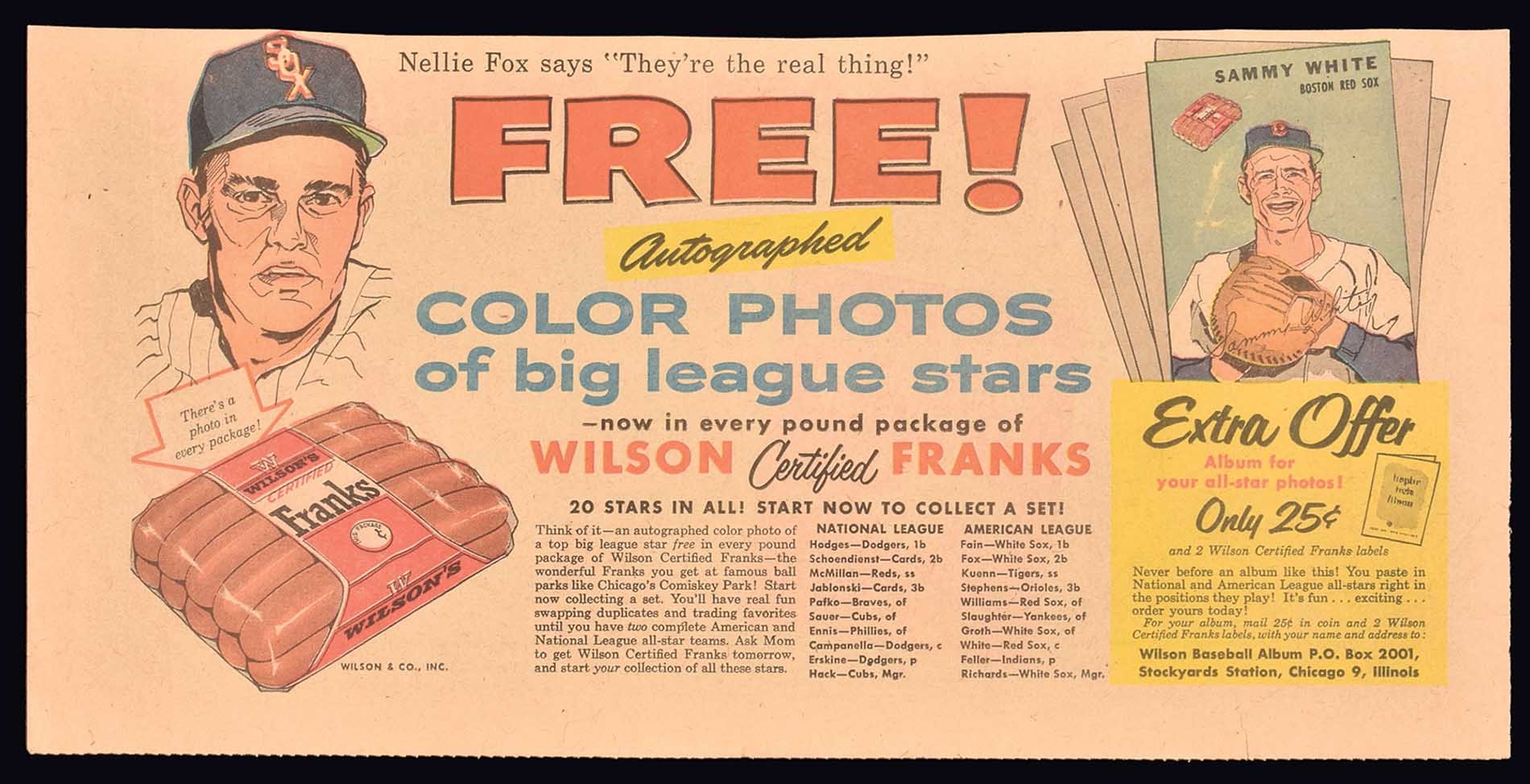 1954 Wilson Franks Bob Feller