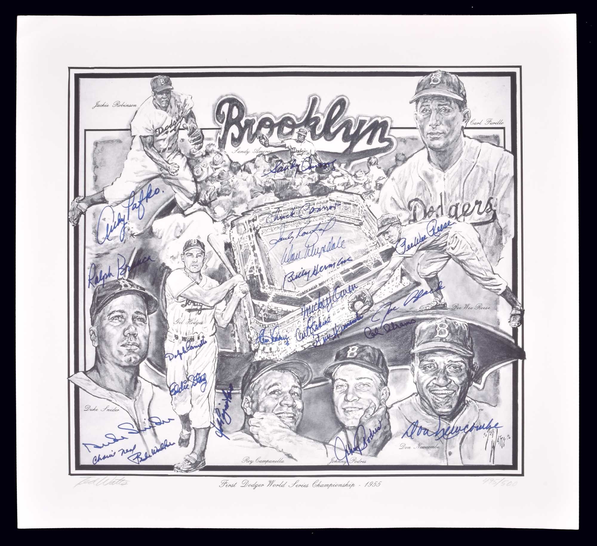 Sold at Auction: 1955 Brooklyn Dodgers Baseball Autographed 8x10