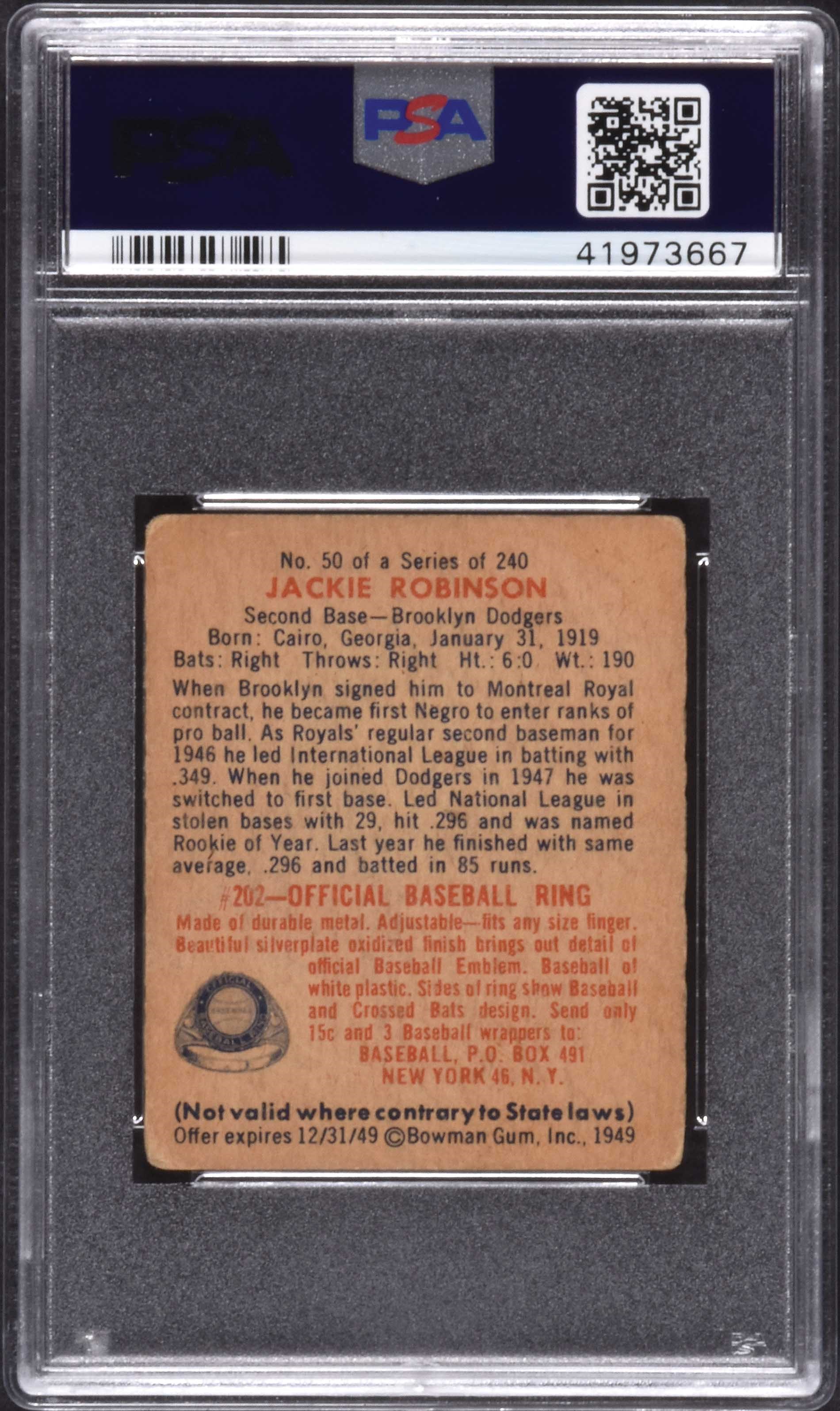 1950's Jackie Robinson Signed Cut Signature, PSA/DNA Mint 9., Lot  #50189