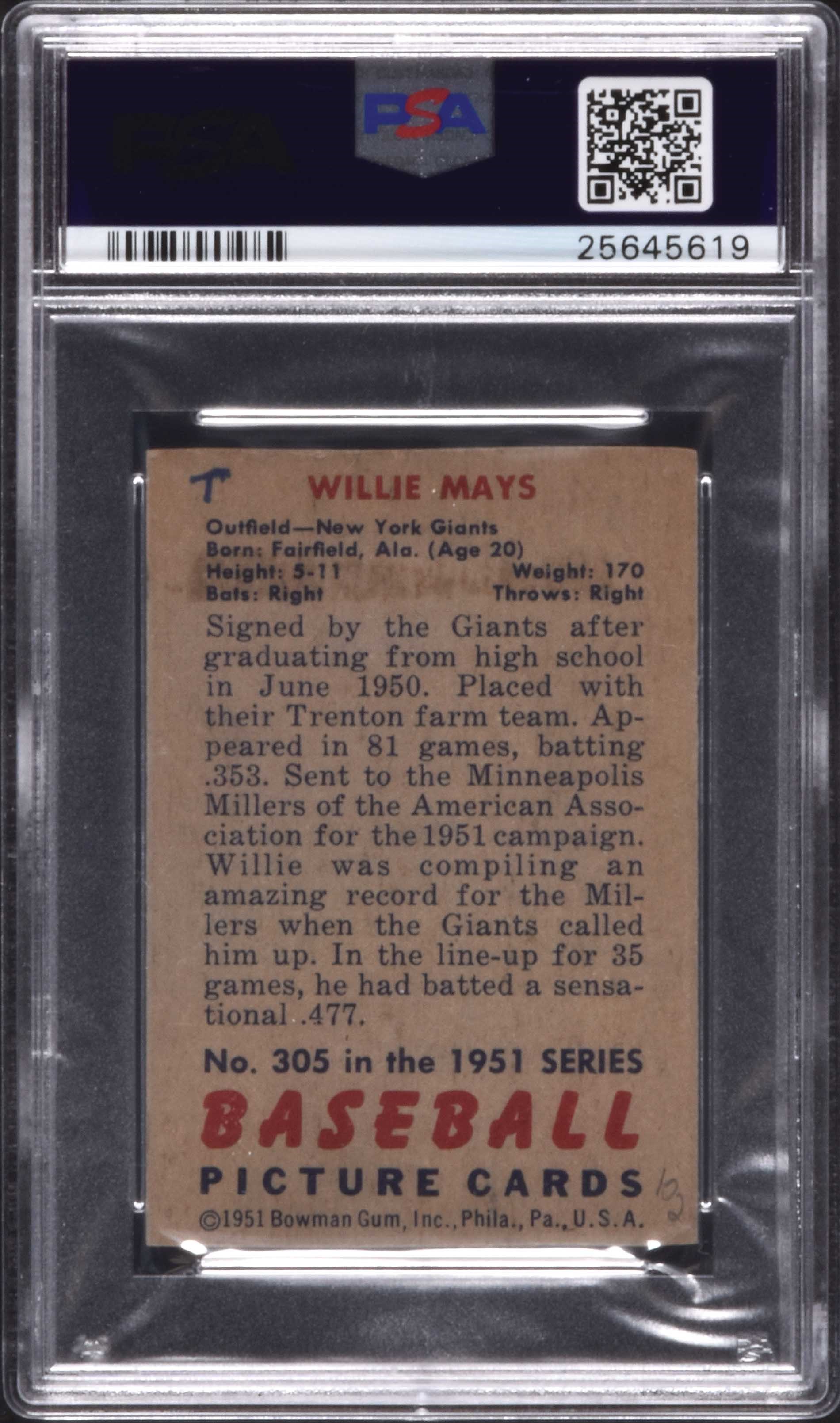 Willie Mays Signed ONL Commemorative Baseball (PSA)