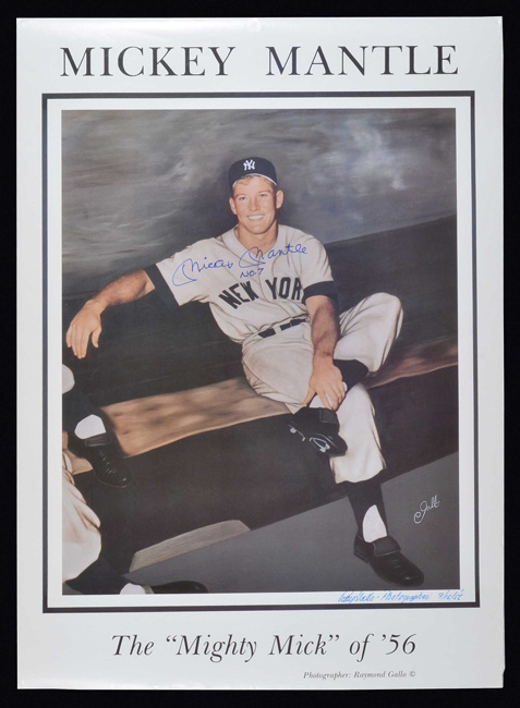 Mickey Mantle Signed Photograph with Matted Jersey In Framed Display