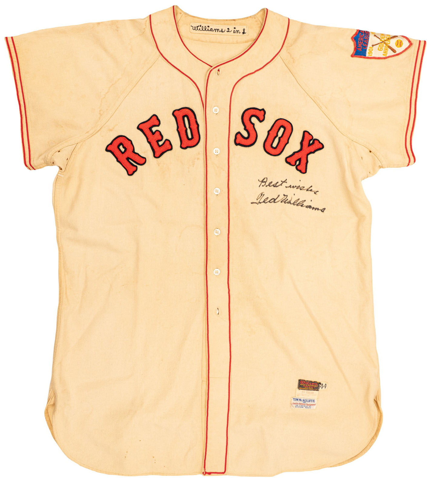 Sold at Auction: Fine 1954 Ted Williams Boston Red Sox professional model road  jersey (SGC/Grob: Superior).