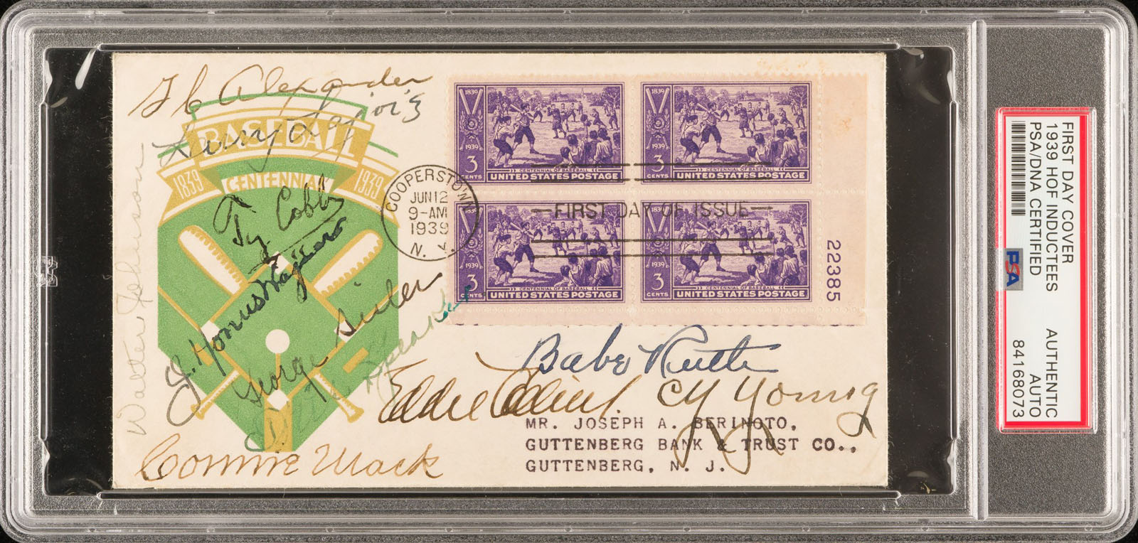 1939-inaugural-hall-of-fame-induction-class-signed-first-day-cover-signed-by-ruth-cobb-wagner-young-and-others-psadna