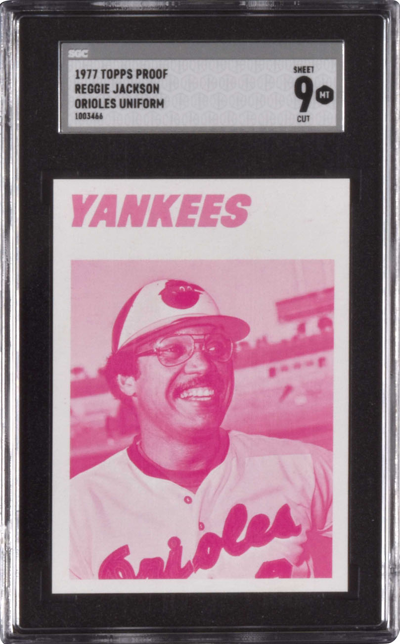 Lot Detail - 1977 Topps Reggie Jackson (Baltimore Orioles Uniform) Unissued  Proof Card – SGC Authentic