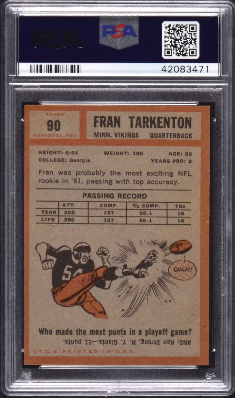 Classic football card depicting Fran Tarkenton the quarterback