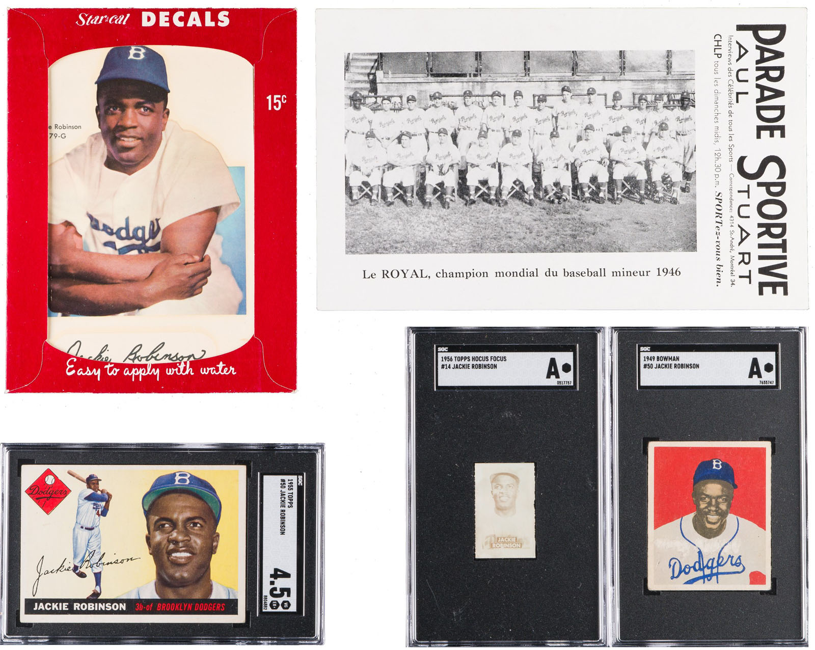 1946 to 1955 Jackie Robinson Collection (5) Including Parade Sportive ...