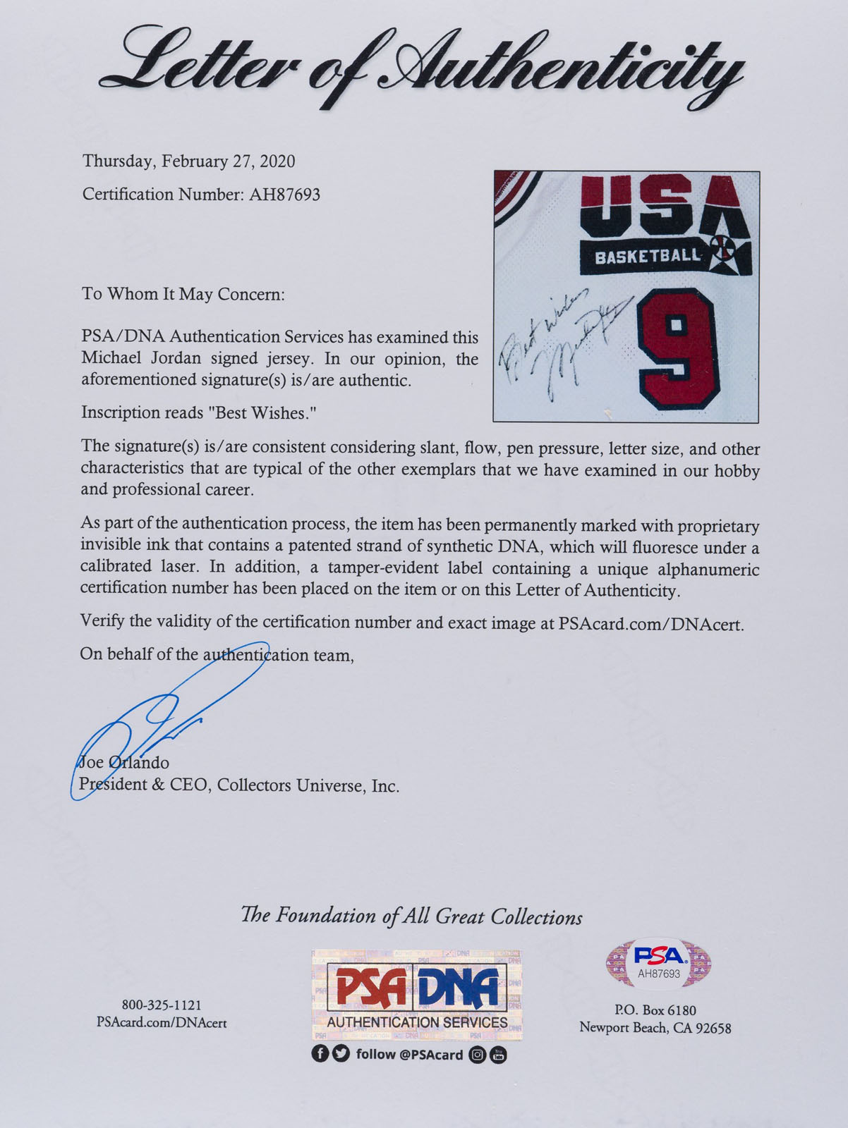 Christian Laettner Signed Team USA Autographed Jersey (PSA COA) 1992 Dream  Team