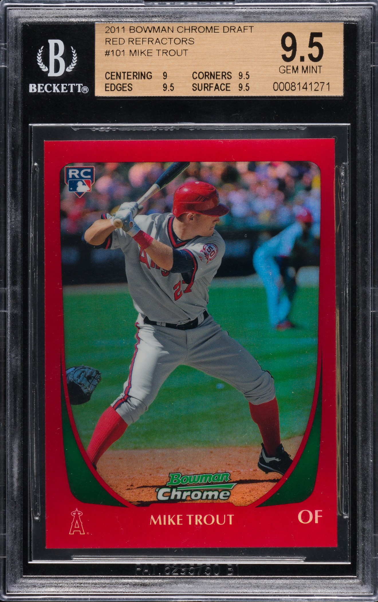 2011-bowman-chrome-draft-101-mike-trout-rookie-red-refractor-15-bgs-gem-mint-95