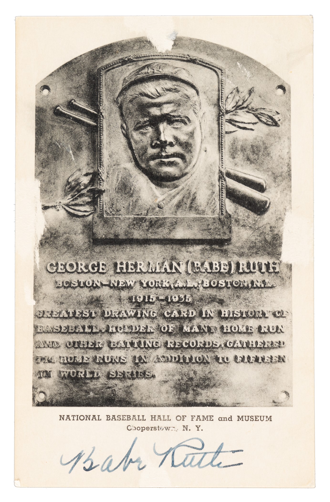 National Baseball Hall of Fame & Museum Babe Ruth Postcard