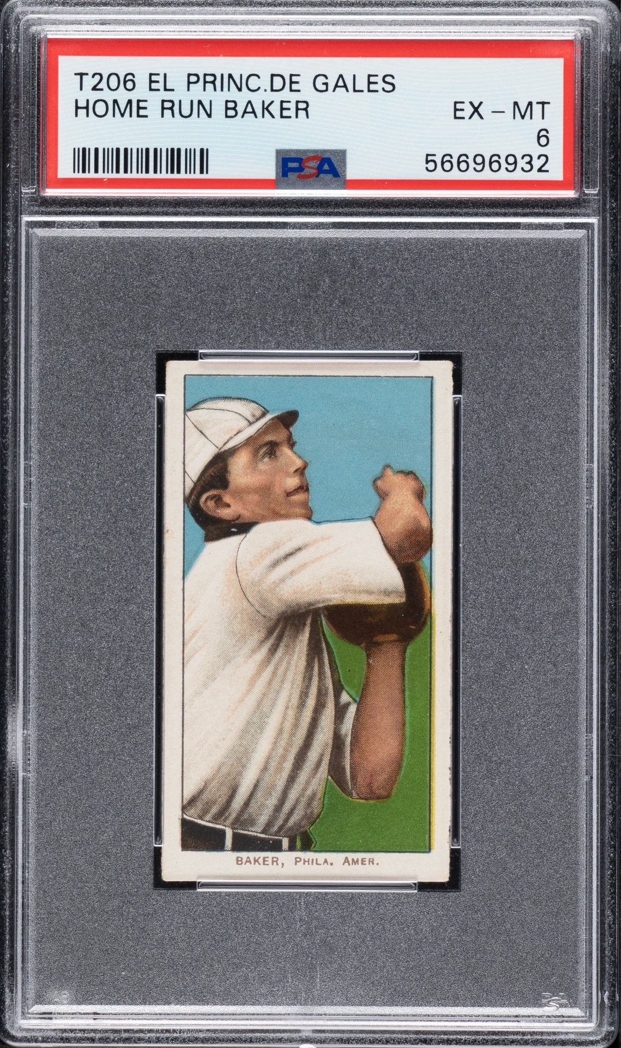 1909-1911 T206 White Border Home Run Baker Psa Ex-mt 6 - El Principe De 