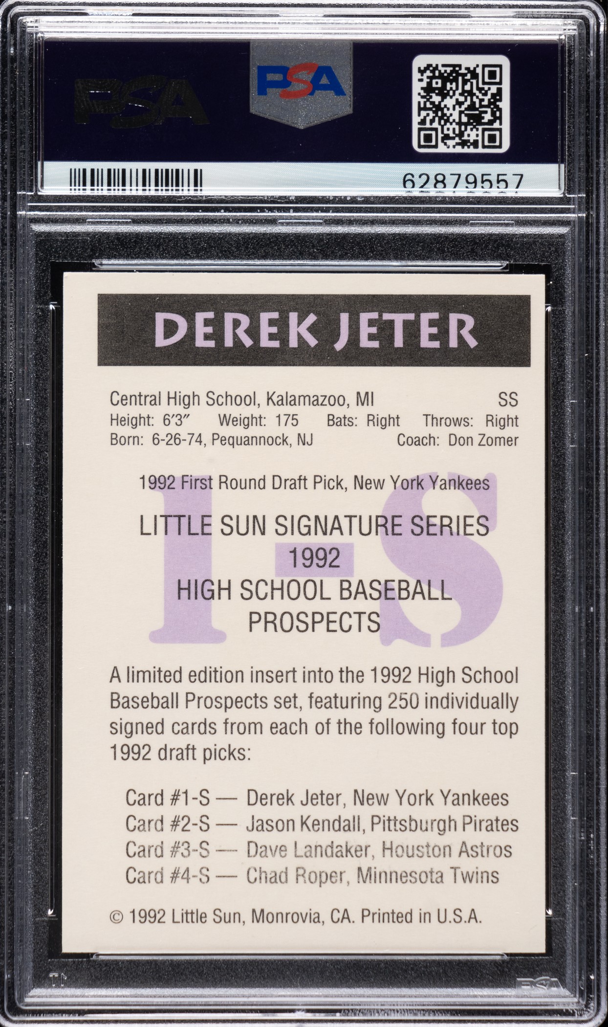 Derek Jeter Autographed Kalamazoo High School Jersey 