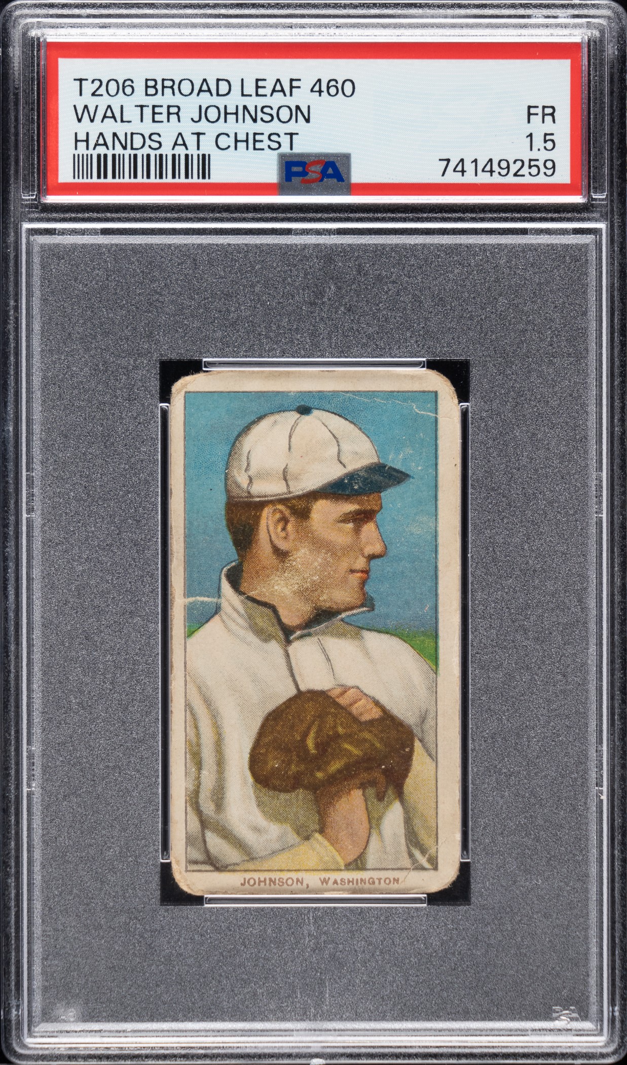 1909-1911-t206-white-border-walter-johnson-hands-at-chest-broad-leaf-460-back-psa-fair-15-newly-discovered