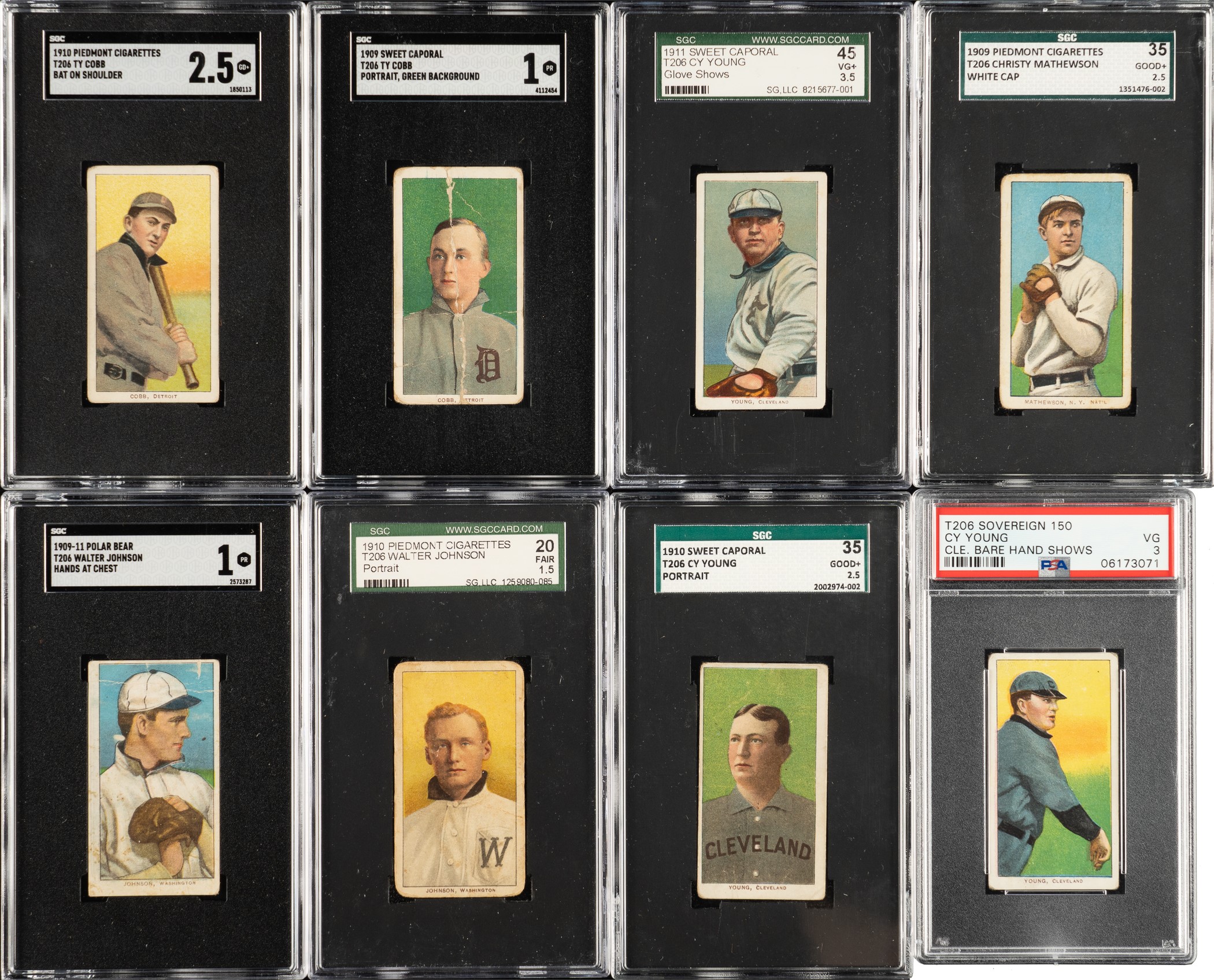 1909-1911-t206-white-border-psa-and-sgc-graded-near-complete-set-518524