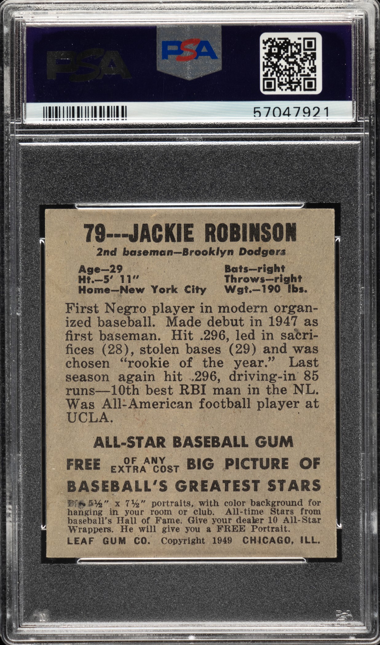 1948-1949 Leaf #79 Jackie Robinson Rookie PSA EX 5 | REA Archive